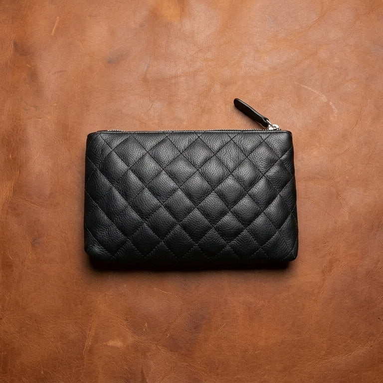 Elegant Quilted Black Leather Clutch – Chic Evening & Party Essential