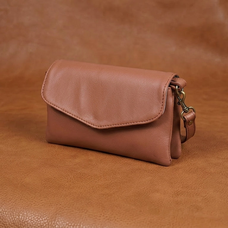 Premium Leather Convertible Wristlet & Crossbody Clutch with Dual Zip Compartments