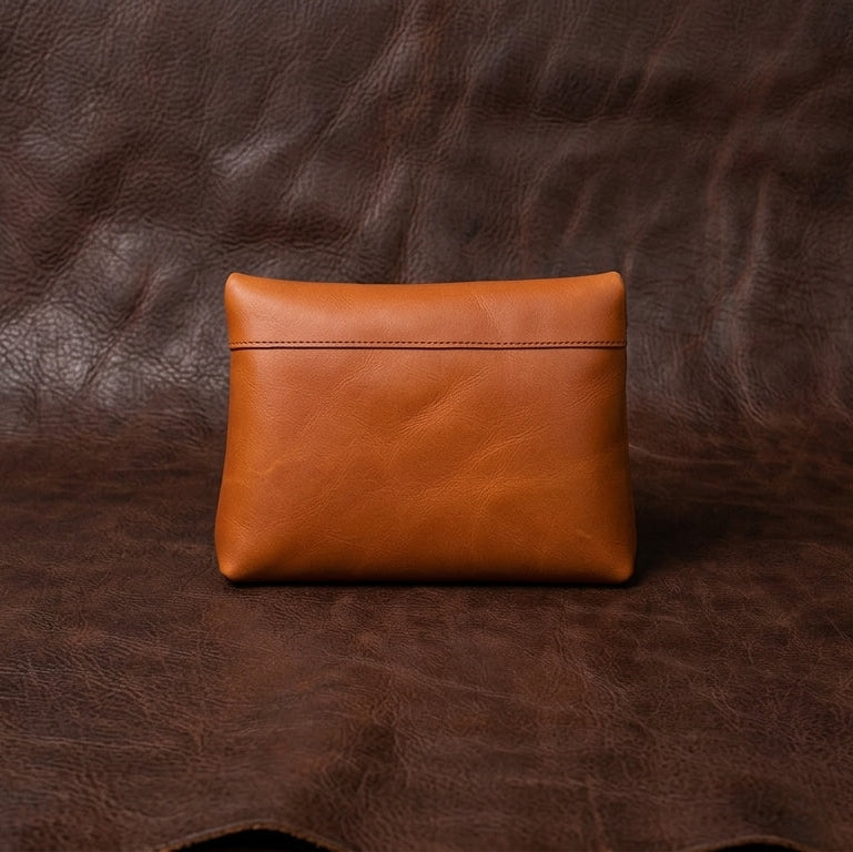 Premium Tan Leather Zipper clutch – Minimalist Everyday Organizer