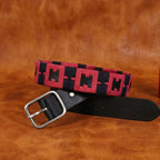 Unisex Handcrafted Tribal Pattern Canvas Leather Belt Stylish Casual Wear Accessory