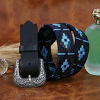 Unisex Handcrafted Leather Belt With Geometric Woven Pattern Antique Buckle Stylish Wear