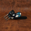 Unisex Handcrafted Woven Leather Belt With Geometric Pattern And Antique Buckle Design