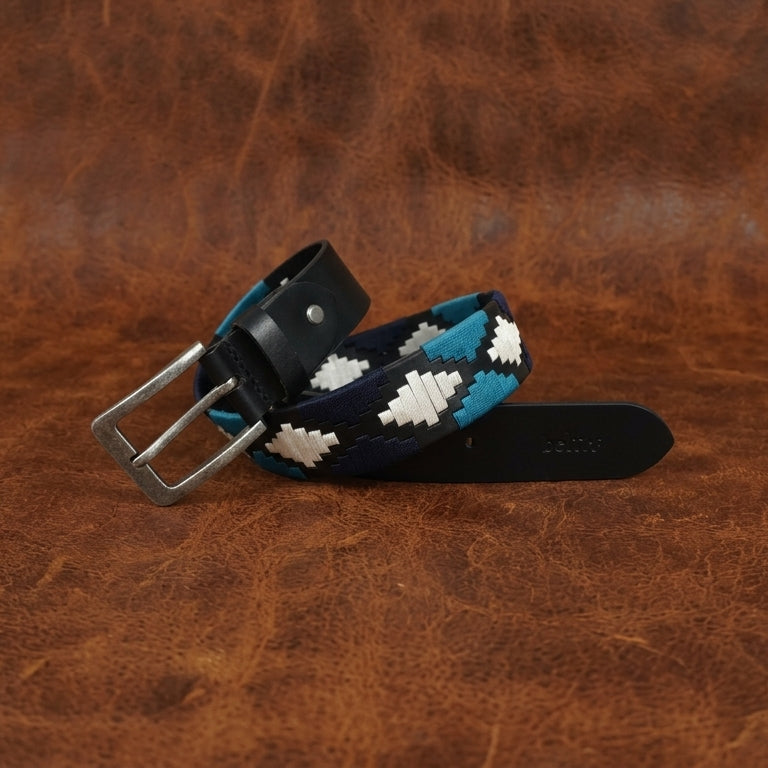 Unisex Handcrafted Woven Leather Belt With Geometric Pattern And Antique Buckle Design