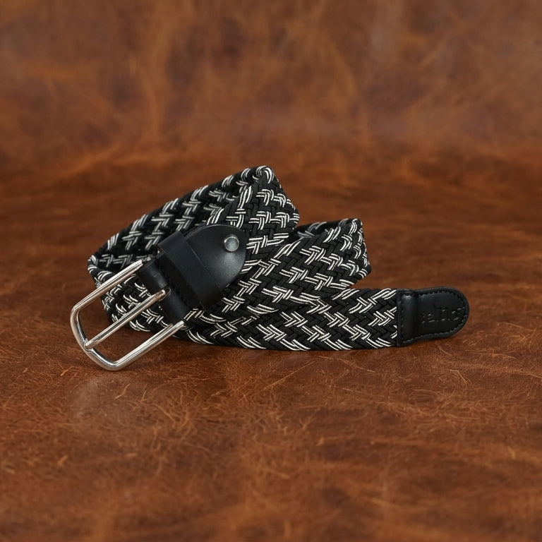Handwoven Elastic Braided Belt With Leather Ends Adjustable Casual Wear Accessory