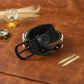 Unisex Handcrafted Leather Belt With Woven Aztec Pattern Antique Buckle For Men
