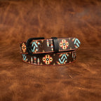 Ethnic Patterned Leather Buckle Strap Handmade Adjustable Designer Waist Accessory