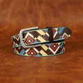 Unisex Handcrafted Patterned Leather Fabric Belt With Vintage Buckle For Casual Wear