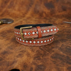 Handcrafted Aztec Pattern Leather Canvas Belt With Antique Buckle For Casual Wear