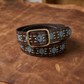 Unisex Handcrafted Tribal Pattern Leather Buckle Waistband Ethnic Style Durable Accessory.