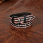 Unisex Geometric Patterned Leather Belt With Black Buckle For Casual Everyday Wear