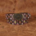 Unisex Tribal Patterned Leather Belt With Antique Medallion Buckle For Casual Western Wear