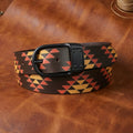 Unisex Geometric Tribal Print Leather Belt With Matte Black Buckle Stylish Casual Wear