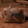 Vintage Full-Grain Leather Office Briefcase with Adjustable Shoulder Strap