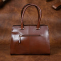 Premium Genuine Leather Structured Tote Handbag with Dual Zip Compartments.
