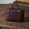 Premium Genuine Leather Messenger Bag in Croco Texture with Zip Closure