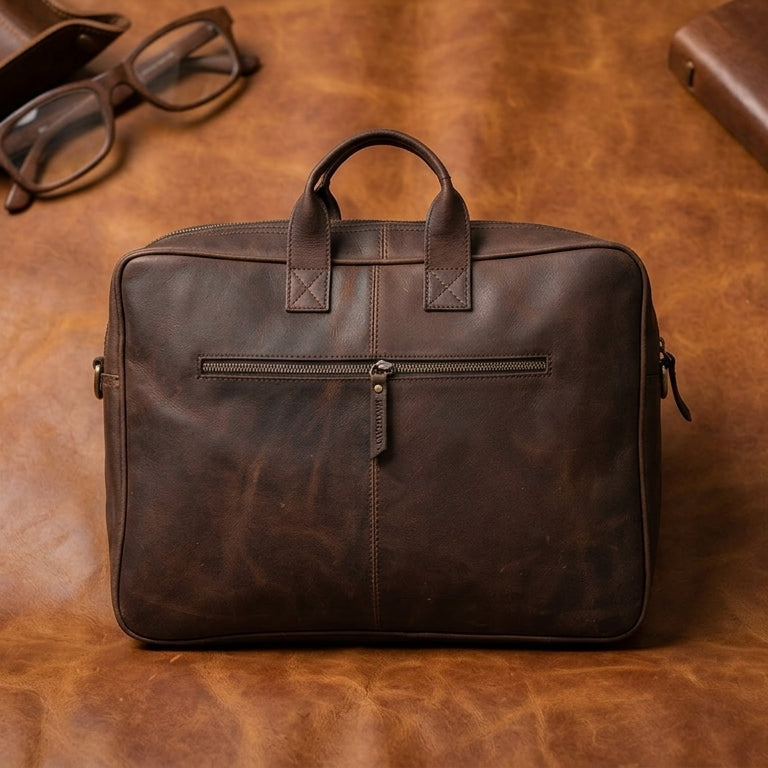 Unisex Vintage Leather Messenger Office Bag with Adjustable & Detachable Shoulder Strap