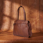 Premium Genuine Leather Structured Shoulder Bag with Dual Zip Compartments & Fixed Straps