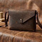 Vintage Croc-Textured Brown Leather Crossbody Sling Bag