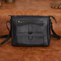 Classic Black Leather Crossbody Sling Bag with Front Pocket & Zip Closure