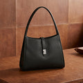 Premium Leather Shoulder Handbag with Lock Closure, Zip Compartments