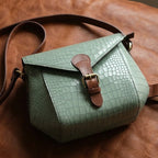 Croc-Texture Structured Sling Bag with Buckle Flap