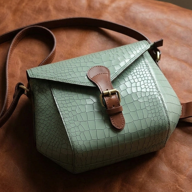 Croc-Texture Structured Sling Bag with Buckle Flap