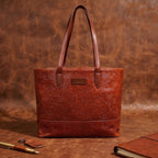Premium Embossed Leather Tote Bag with Zipper Closure & Spacious Lined Interior