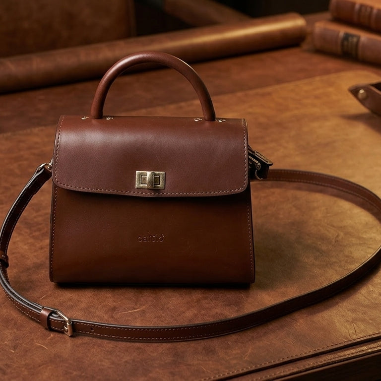 Premium Structured Leather Handbag with Top Handle & Crossbody Strap