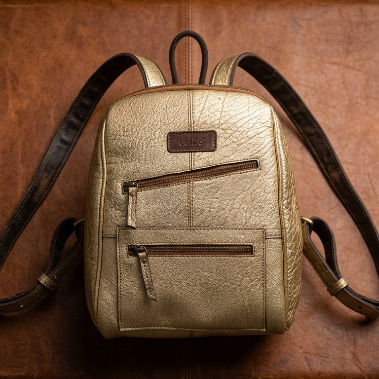 Vintage Leather Mini Backpack with Multiple Pockets & Adjustable Straps