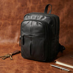Premium Genuine Leather Multi-Zip Backpack with Padded Straps & Smart Organizer