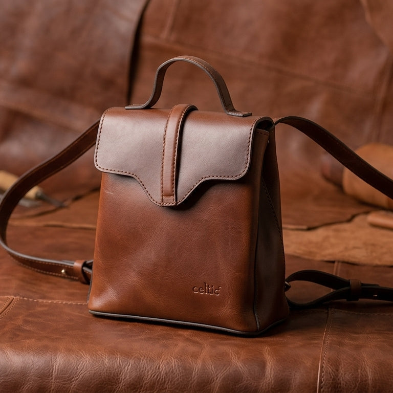 Premium Leather Mini Backpack for Women with Flap Closure