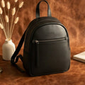 Premium Genuine Leather Backpack for Women | Minimal Structured Design with Front Zip Pocket