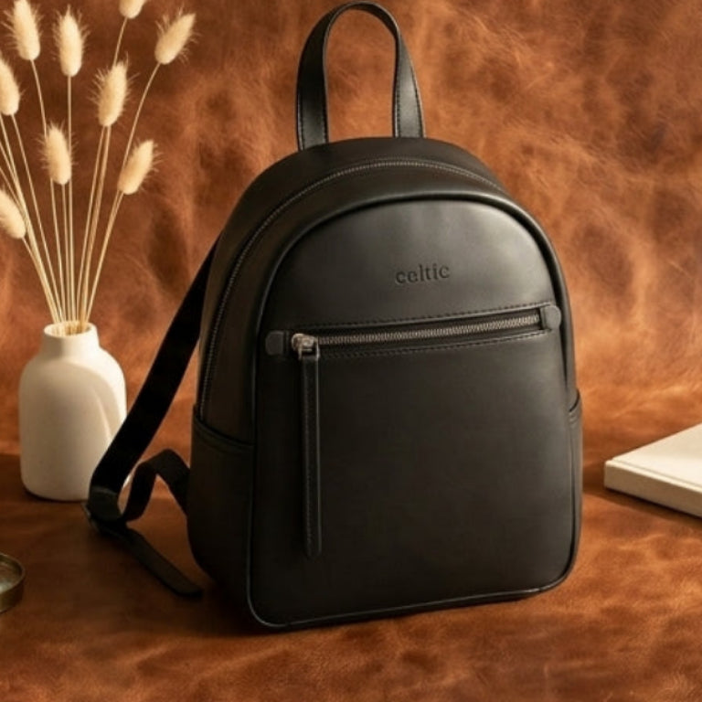 Premium Genuine Leather Backpack for Women | Minimal Structured Design with Front Zip Pocket