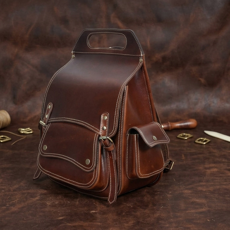 Handcrafted Full-Grain Leather Vintage Backpack with Adjustable Straps Unisex Travel & Outdoor Bag