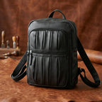 Premium Genuine Leather Multi-Zip Backpack with Padded Straps & Organizer Pockets