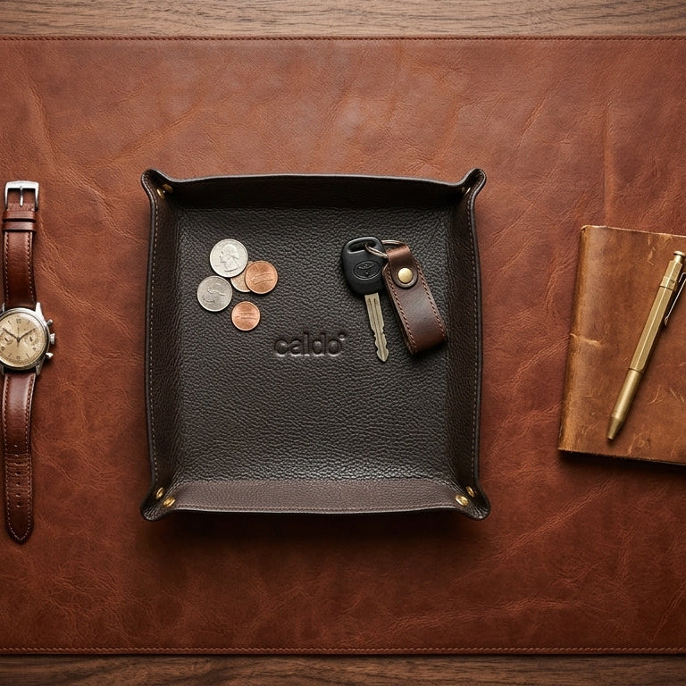 Black Color Pure Leather Tray For Office Use