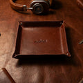 Brown Color Pure Leather Tray For Office Use