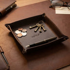 Dark Brown Color Pure Leather Tray For Office Use