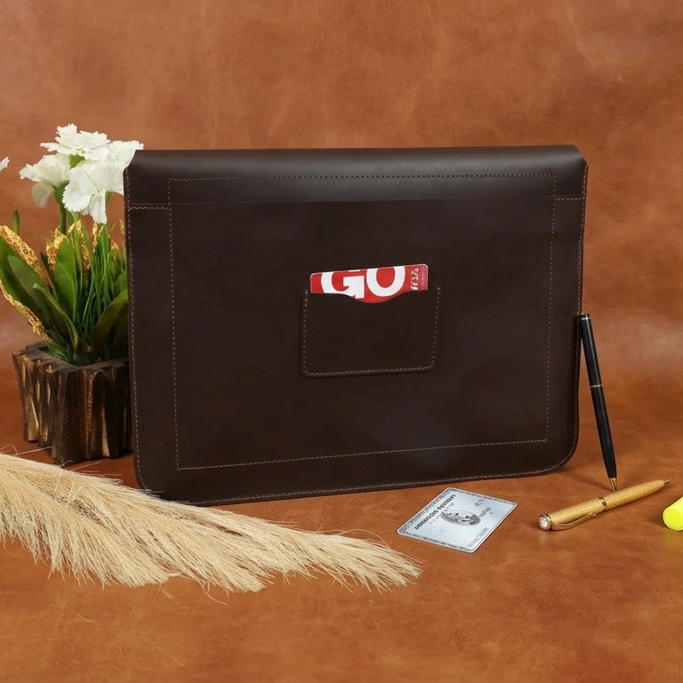 Premium Genuine Leather iPad Sleeve with Magnetic Flap Closure & Soft Suede Lining
