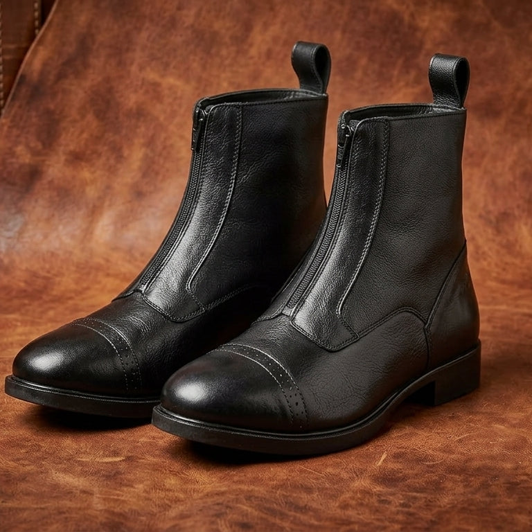 Long Zipper Closure Retro Style Women's Fashion Elegant wear Boots in Genuine Leather
