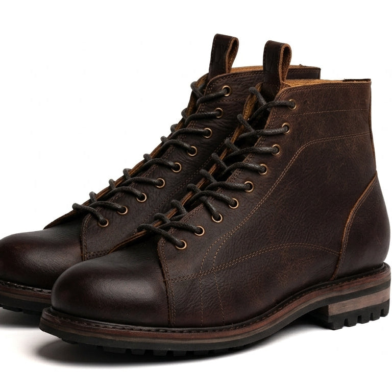 Tumbled Leather Combat Boots - Italian Style Lace-to-Toe Monkey Boots