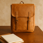 Genuine Leather Backpack Brown with Flap Closure, Adjustable Straps & Inside Zip Pocket