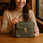 Premium Quality Designer Tan Leather Handbag with Adjustable Strap & Stud Detailing