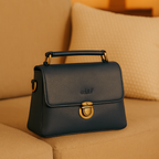 Premium Leather Structured Box Satchel hand bag with Detachable Strap