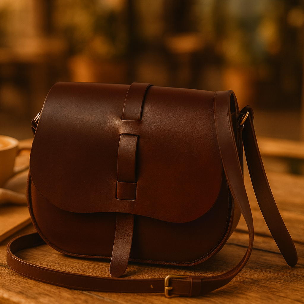 Classic Handmade Dark Brown Leather Saddle Sling Bag