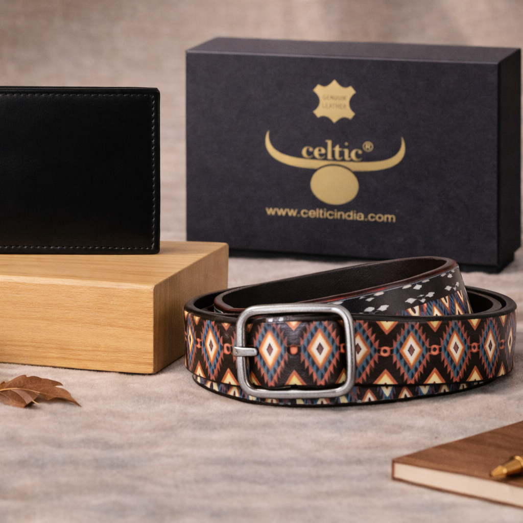 Vintage Silver Buckle Belt & Sleek Leather Wallet Combo Everyday Essential Set