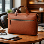 Premium Genuine Leather Laptop bag with Detachable Strap & Multi Zip Pockets