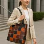 Premium Patchwork Leather Tote Bag for Women  Multi-Tone Handcrafted Carryall