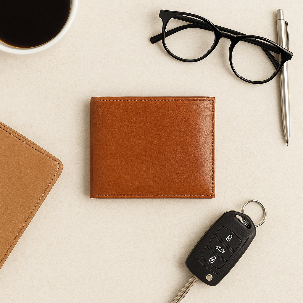 Premium Genuine Leather Bi-Fold Wallet with Zip Coin Pocket & Card Slots