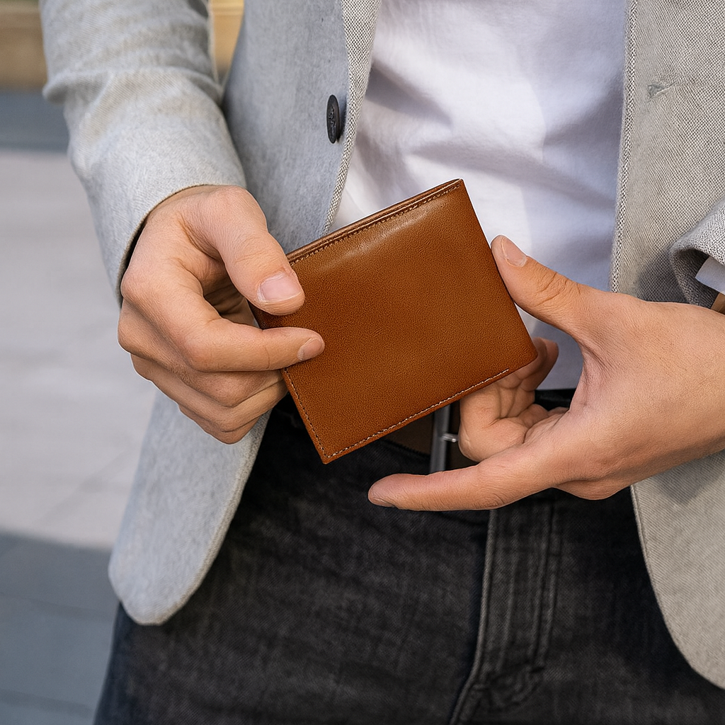 Premium Genuine Leather Bi-Fold Wallet with Zip Coin Pocket & Card Slots